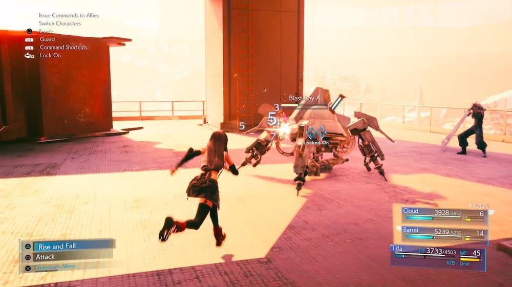 The Blast Ray is a dangerous new robot enemy; avoid its big attacks by getting behind cover, and use Lightning magic to knock it out.